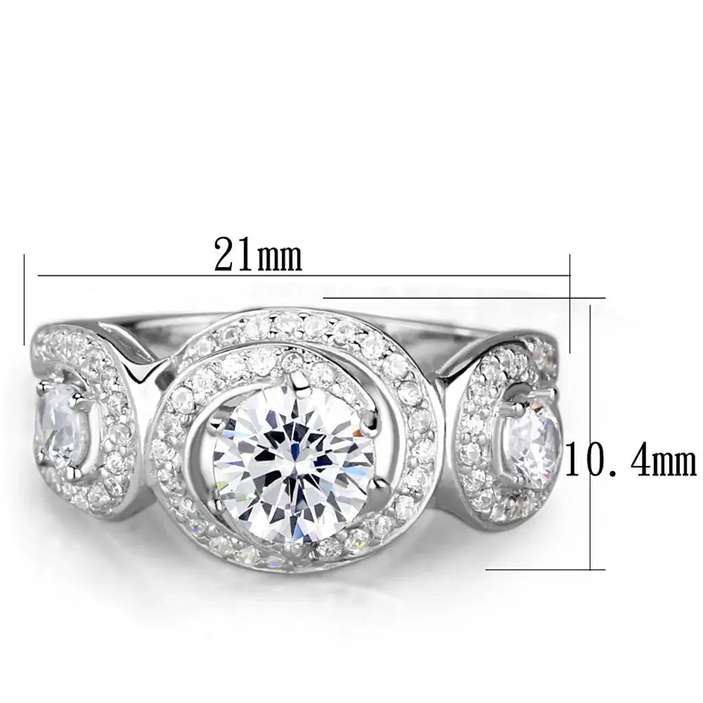TS332 - Rhodium 925 Sterling Silver Ring with AAA Grade CZ in Clear - Alamode - Flyclothing LLC