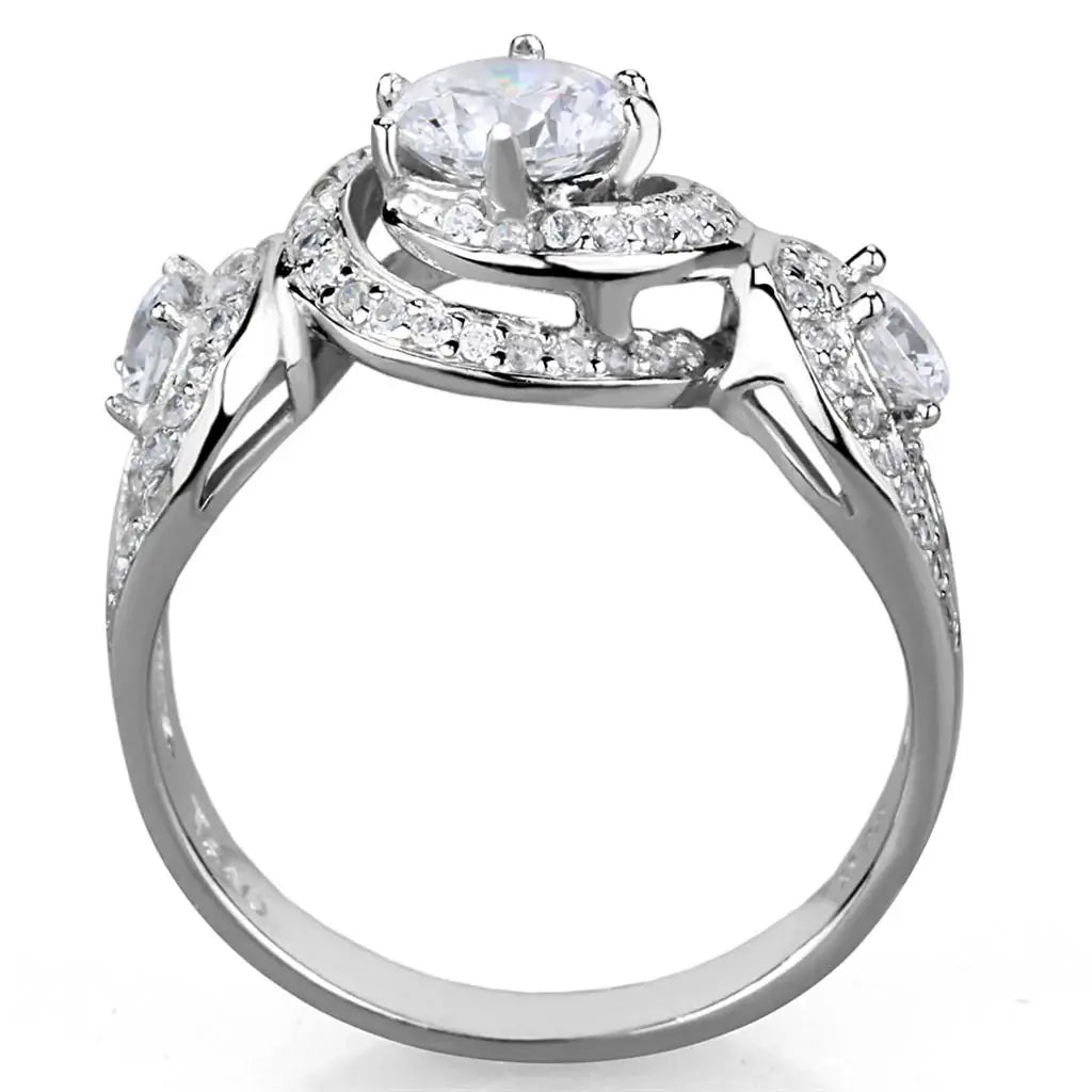 TS332 - Rhodium 925 Sterling Silver Ring with AAA Grade CZ in Clear - Alamode - Flyclothing LLC