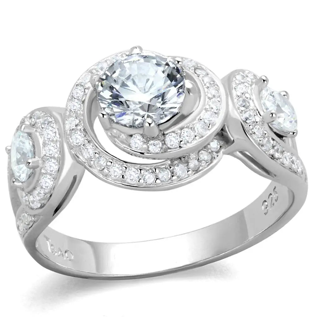 TS332 - Rhodium 925 Sterling Silver Ring with AAA Grade CZ in Clear - Alamode - Flyclothing LLC