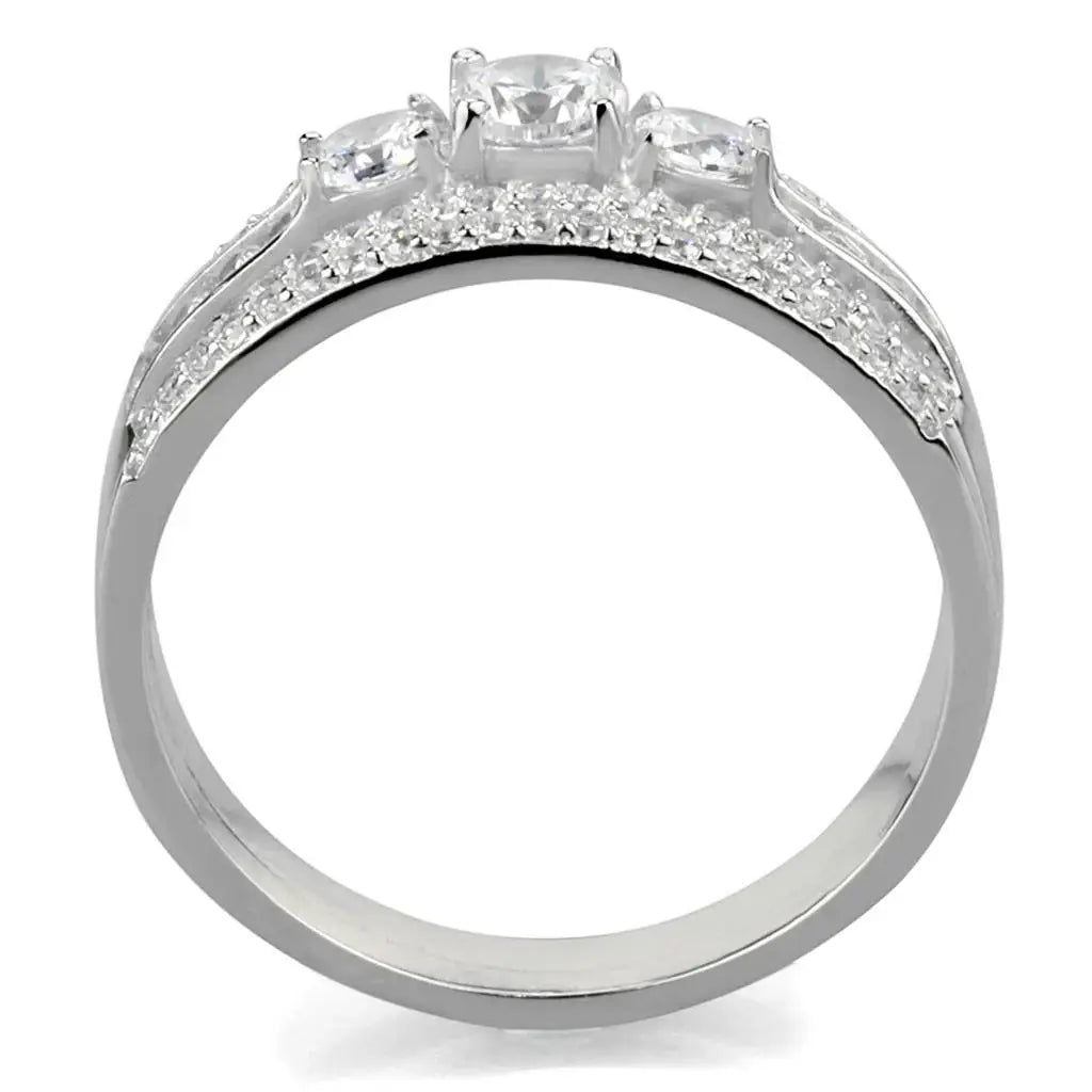 TS333 - Rhodium 925 Sterling Silver Ring with AAA Grade CZ in Clear - Alamode - Flyclothing LLC