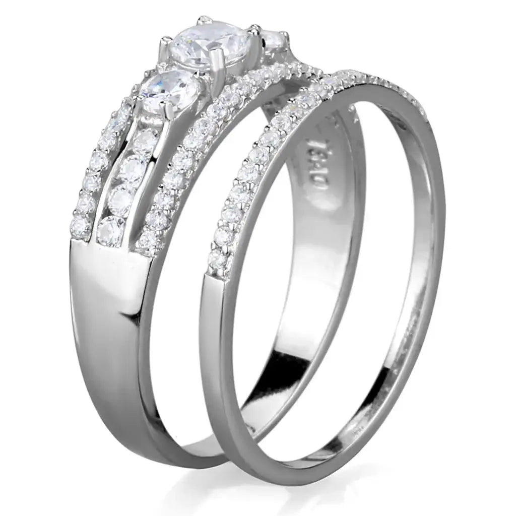 TS333 - Rhodium 925 Sterling Silver Ring with AAA Grade CZ in Clear - Alamode - Flyclothing LLC