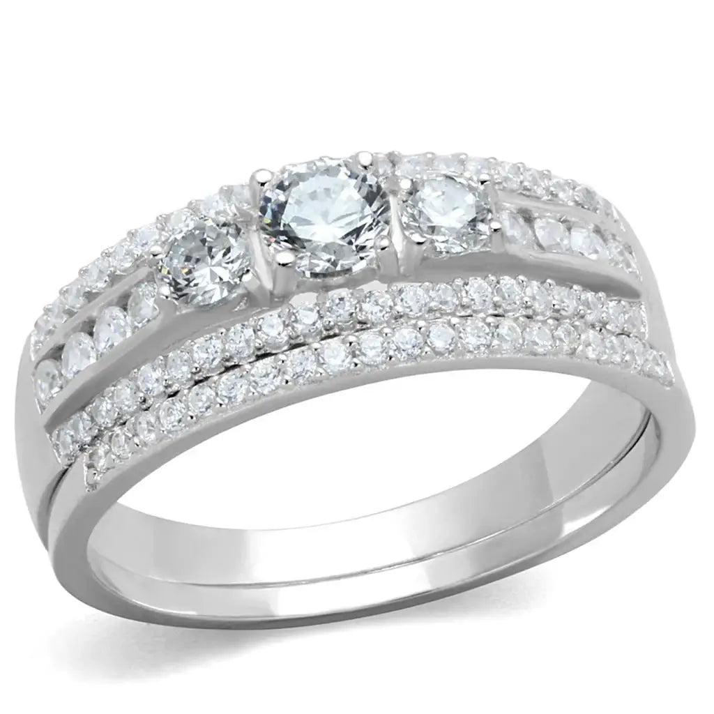 TS333 - Rhodium 925 Sterling Silver Ring with AAA Grade CZ in Clear - Alamode - Flyclothing LLC