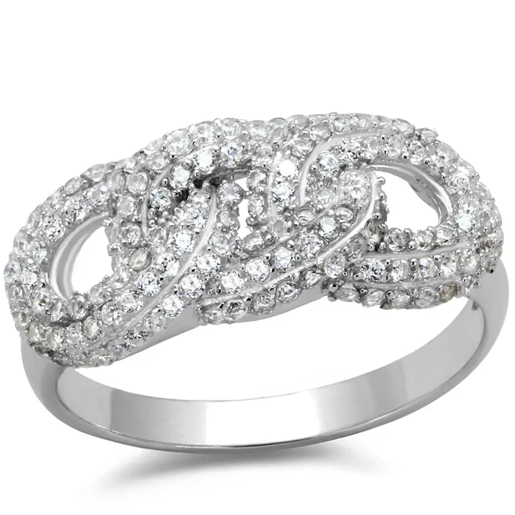 TS334 - Rhodium 925 Sterling Silver Ring with AAA Grade CZ in Clear - Alamode - Flyclothing LLC