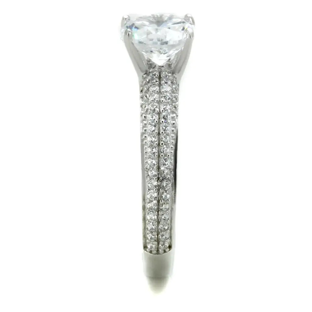 TS338 - Rhodium 925 Sterling Silver Ring with AAA Grade CZ in Clear - Alamode - Flyclothing LLC
