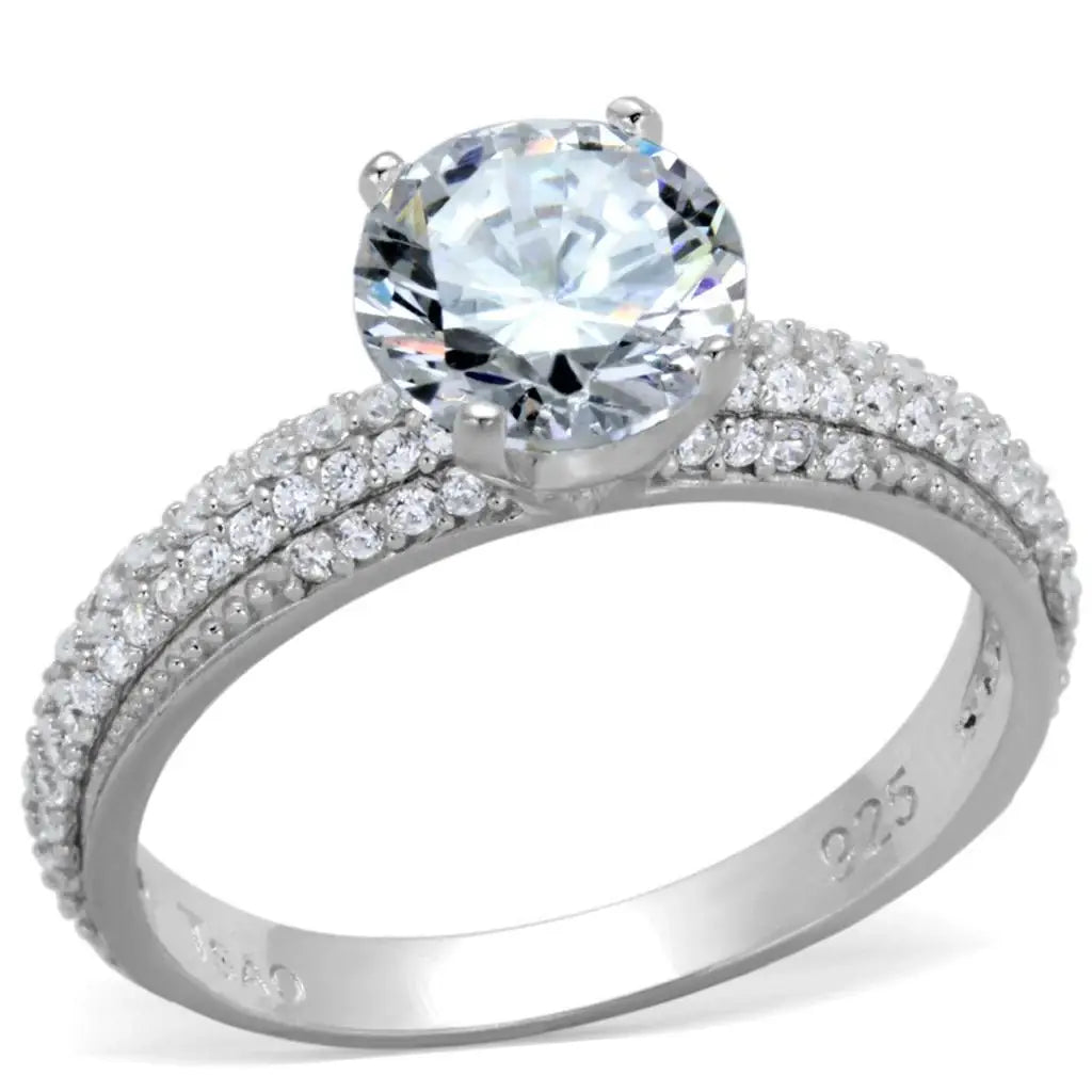 TS338 - Rhodium 925 Sterling Silver Ring with AAA Grade CZ in Clear - Alamode - Flyclothing LLC