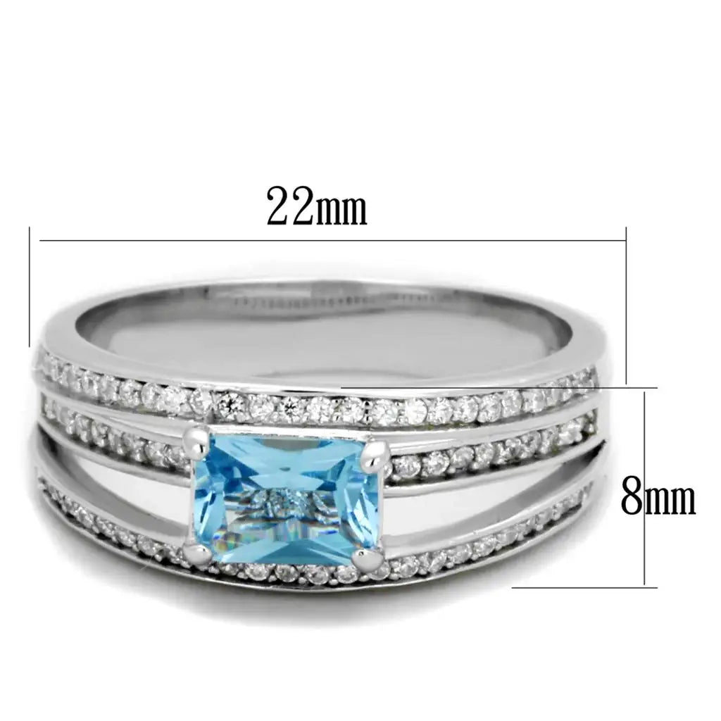 TS344 - Rhodium 925 Sterling Silver Ring with Synthetic Synthetic Glass in Sea Blue - Alamode - Flyclothing LLC