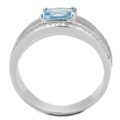 TS344 - Rhodium 925 Sterling Silver Ring with Synthetic Synthetic Glass in Sea Blue