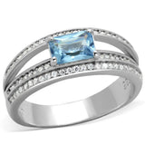 TS344 - Rhodium 925 Sterling Silver Ring with Synthetic Synthetic Glass in Sea Blue - Alamode - Flyclothing LLC