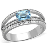 TS344 - Rhodium 925 Sterling Silver Ring with Synthetic Synthetic Glass in Sea Blue - Alamode - Flyclothing LLC