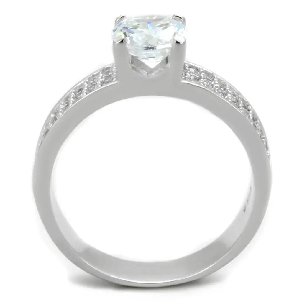 TS345 - Rhodium 925 Sterling Silver Ring with AAA Grade CZ in Clear - Alamode - Flyclothing LLC