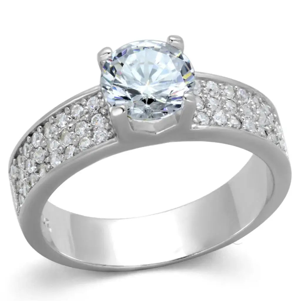 TS345 - Rhodium 925 Sterling Silver Ring with AAA Grade CZ in Clear - Alamode - Flyclothing LLC