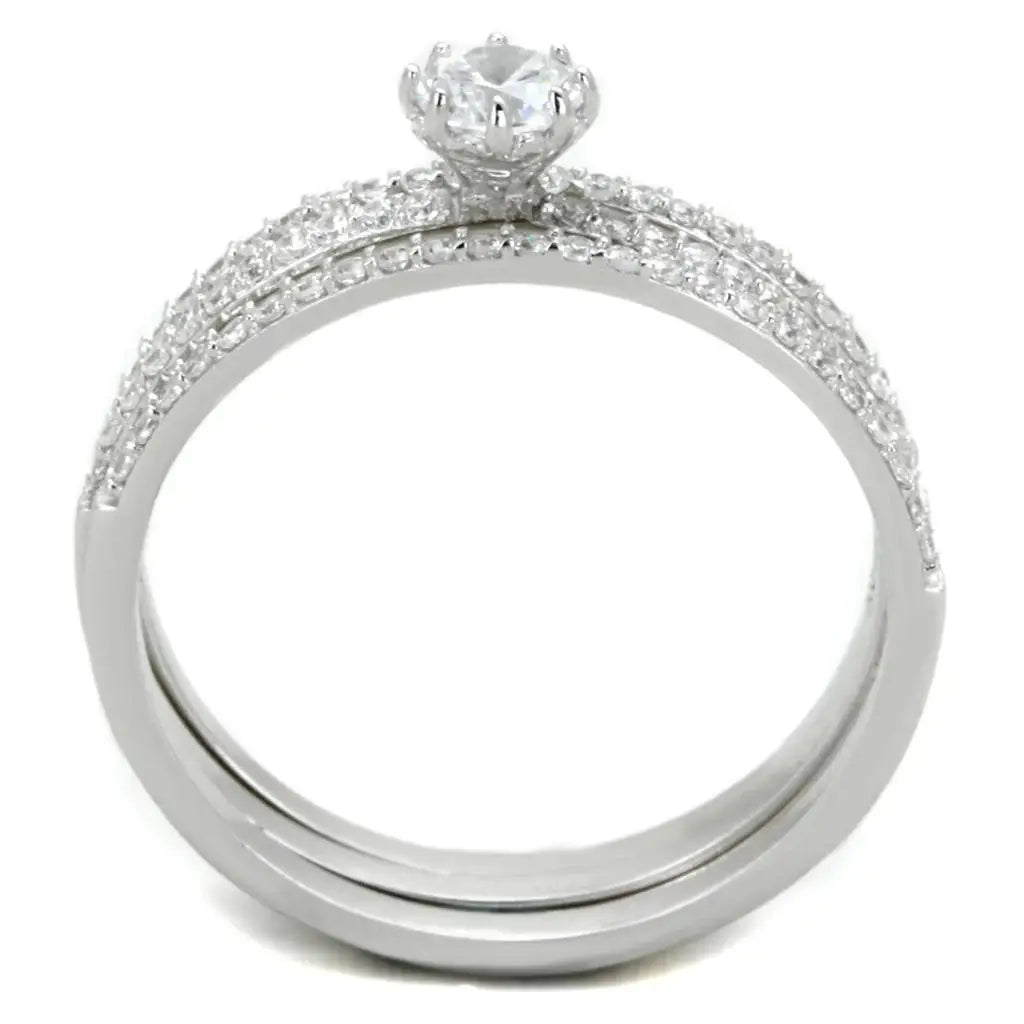 TS347 - Rhodium 925 Sterling Silver Ring with AAA Grade CZ in Clear - Alamode - Flyclothing LLC