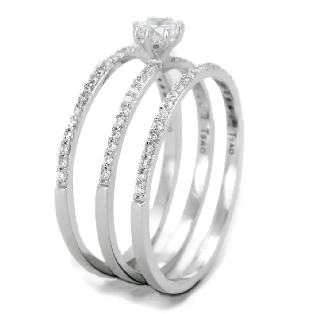 TS347 - Rhodium 925 Sterling Silver Ring with AAA Grade CZ in Clear - Alamode - Flyclothing LLC