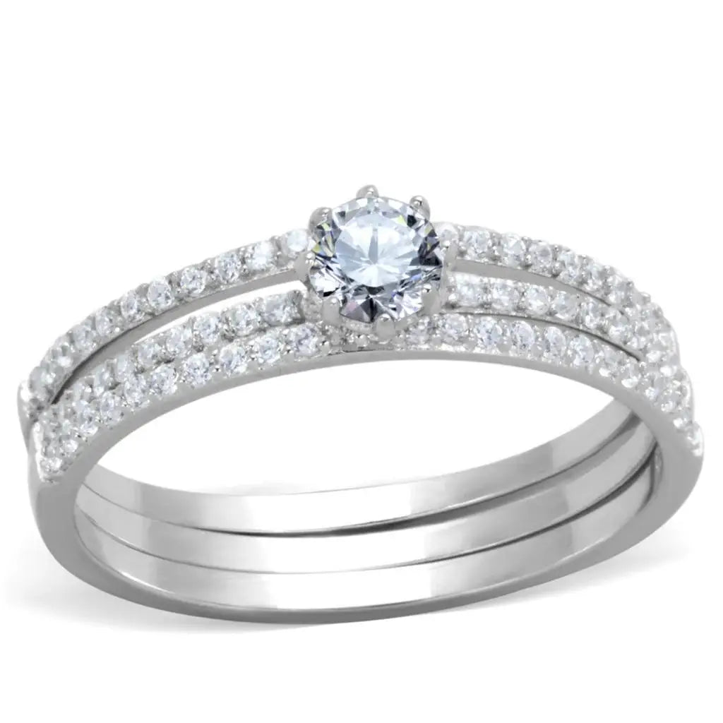 TS347 - Rhodium 925 Sterling Silver Ring with AAA Grade CZ in Clear - Alamode - Flyclothing LLC
