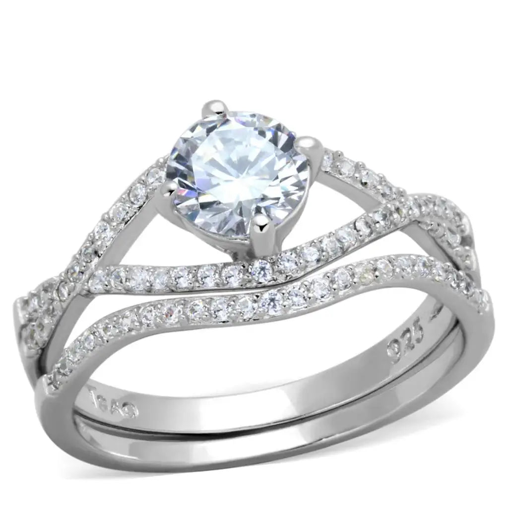 TS350 - Rhodium 925 Sterling Silver Ring with AAA Grade CZ in Clear - Alamode - Flyclothing LLC