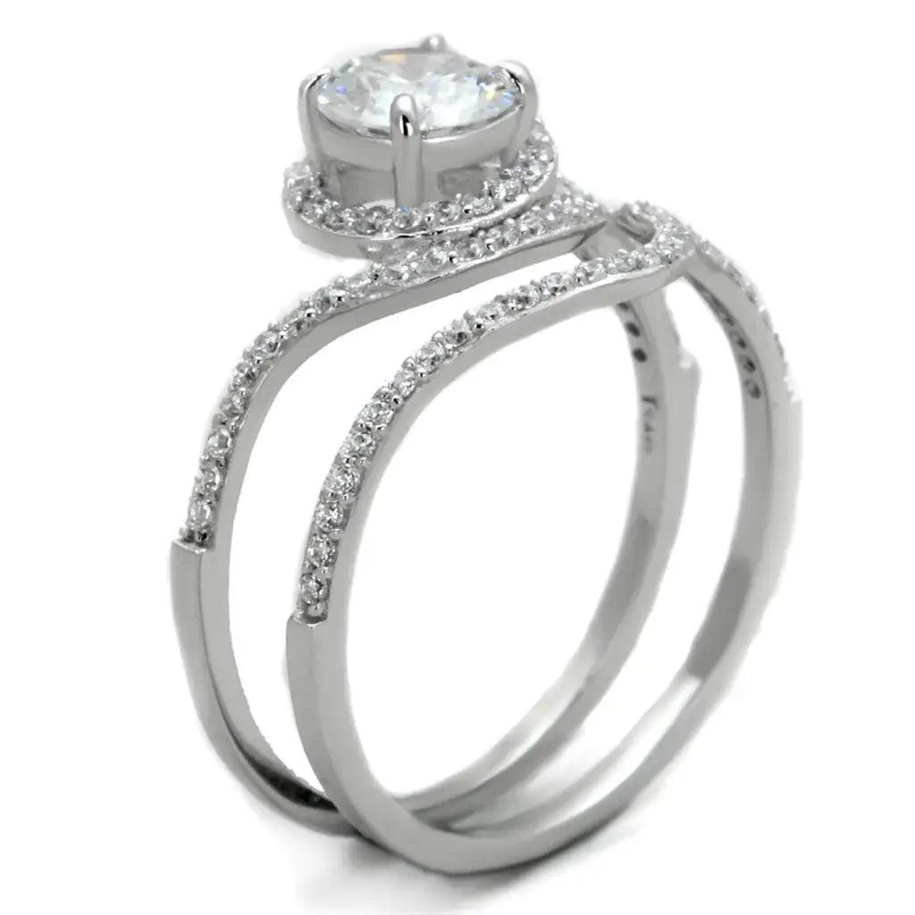 TS351 - Rhodium 925 Sterling Silver Ring with AAA Grade CZ in Clear - Alamode - Flyclothing LLC