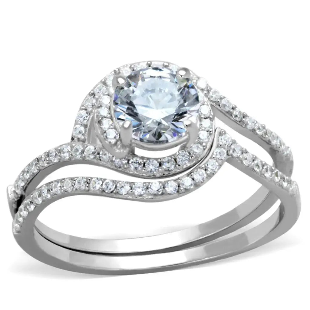 TS351 - Rhodium 925 Sterling Silver Ring with AAA Grade CZ in Clear - Alamode - Flyclothing LLC