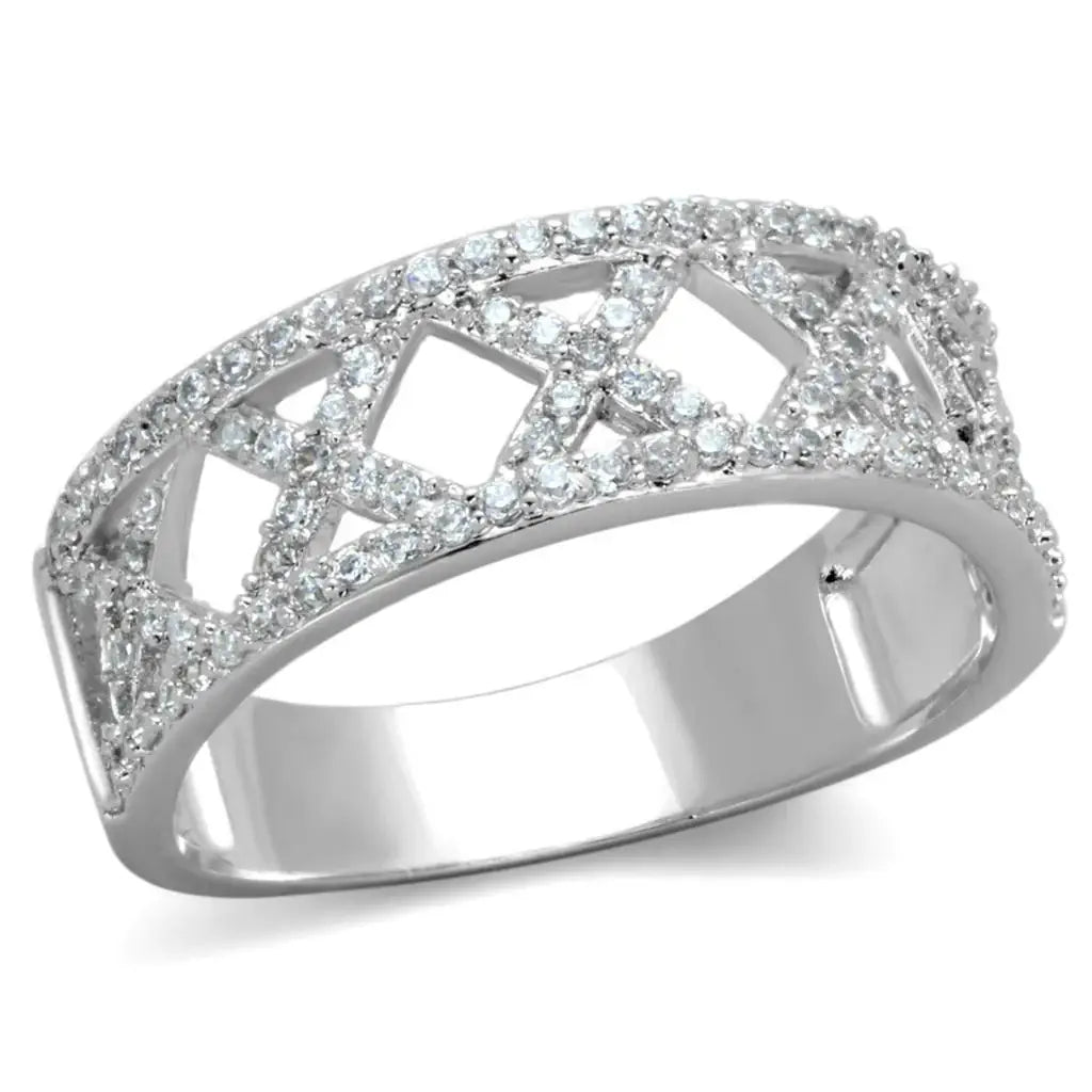 TS354 - Rhodium 925 Sterling Silver Ring with AAA Grade CZ in Clear - Alamode - Flyclothing LLC