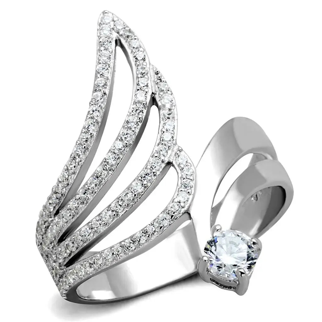 TS356 - Rhodium 925 Sterling Silver Ring with AAA Grade CZ in Clear - Alamode - Flyclothing LLC