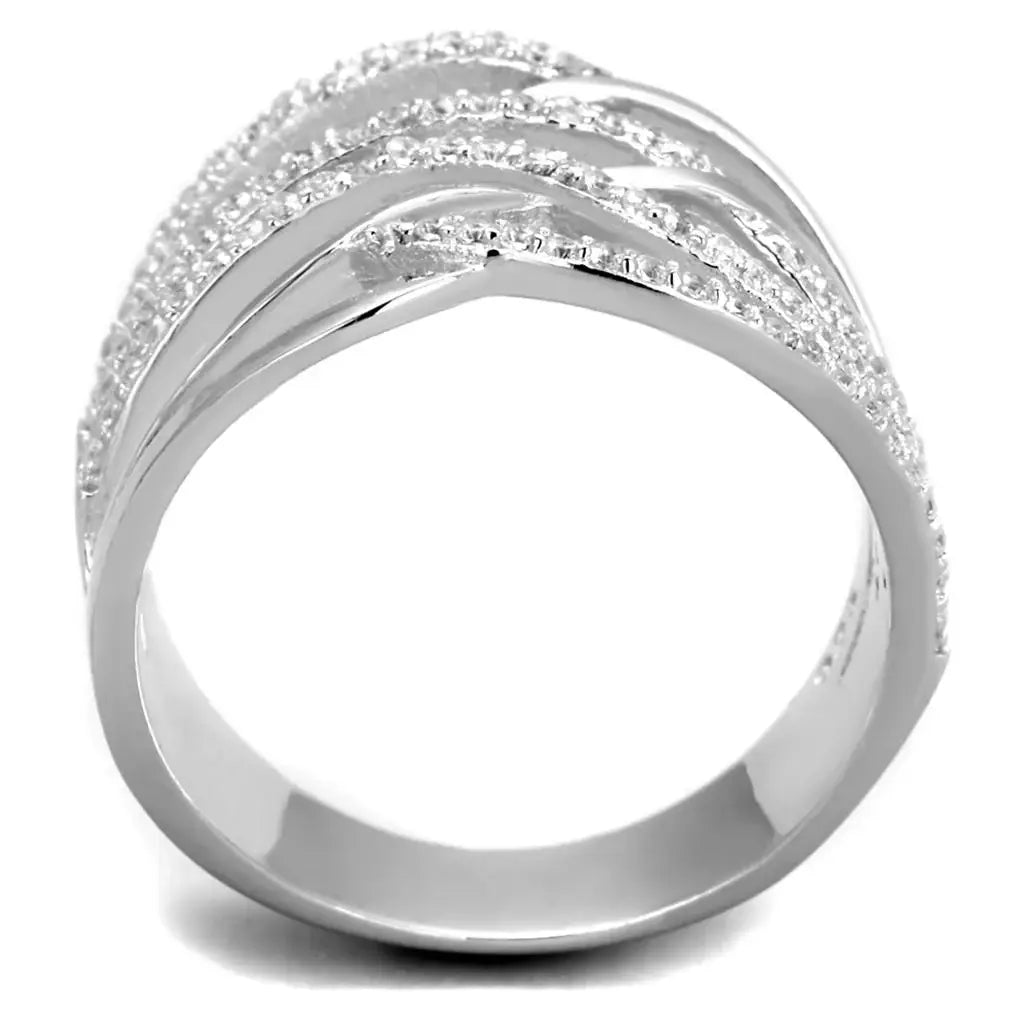 TS357 - Rhodium 925 Sterling Silver Ring with AAA Grade CZ in Clear - Alamode - Flyclothing LLC