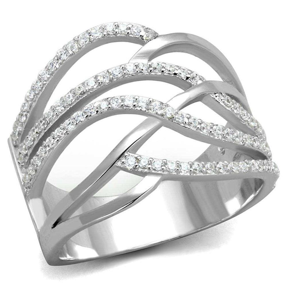 TS357 - Rhodium 925 Sterling Silver Ring with AAA Grade CZ in Clear - Alamode - Flyclothing LLC