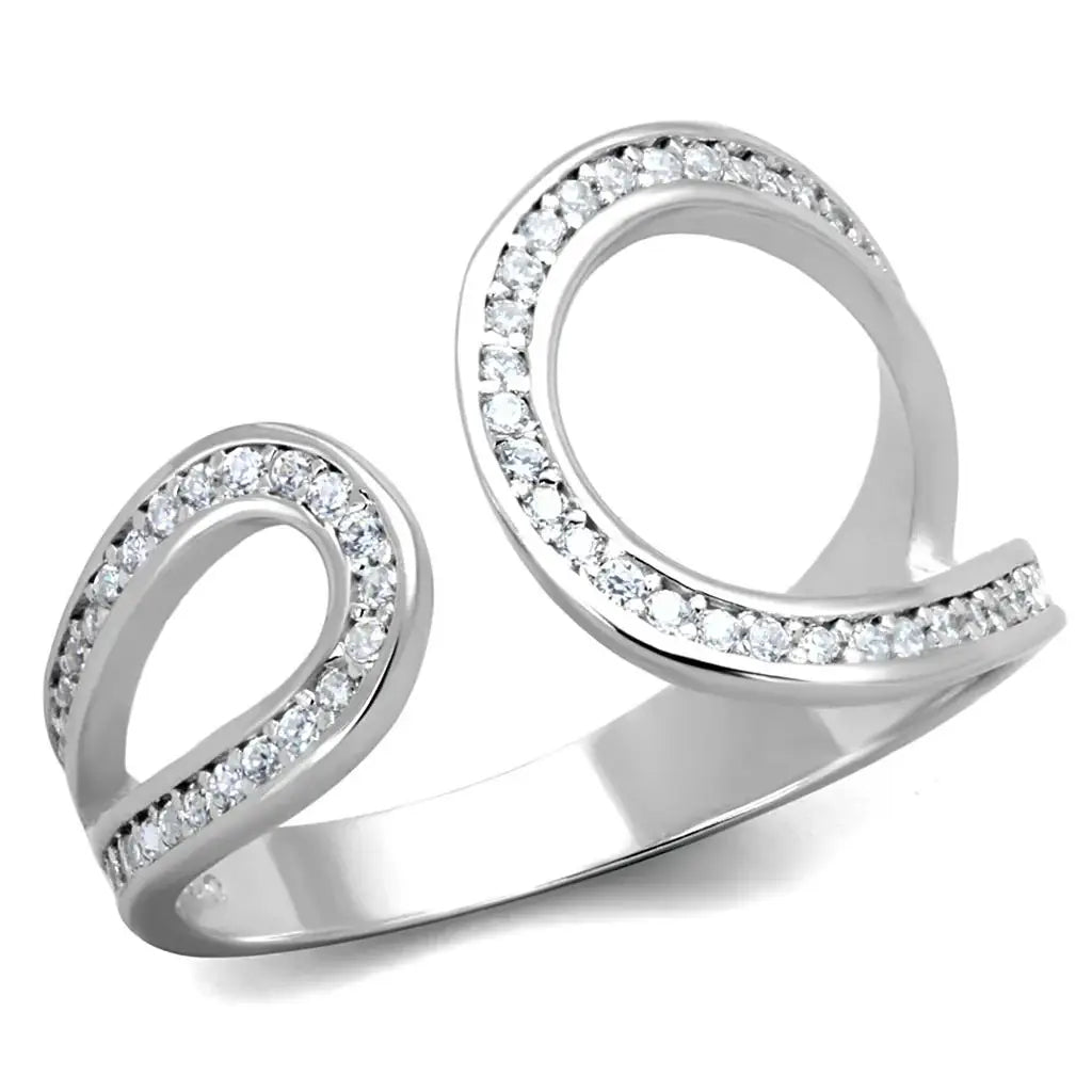 TS359 - Rhodium 925 Sterling Silver Ring with AAA Grade CZ in Clear - Alamode - Flyclothing LLC