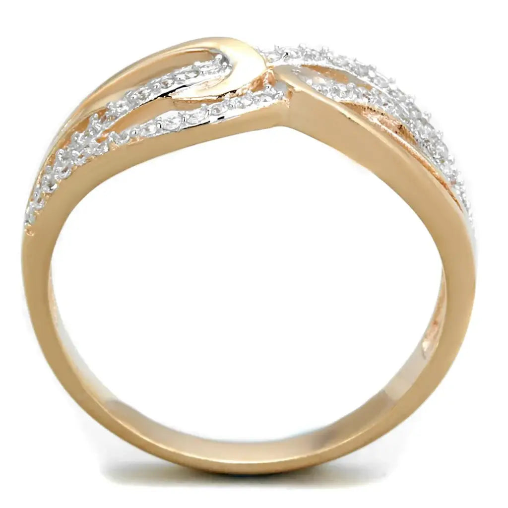 TS361 - Rose Gold + Rhodium 925 Sterling Silver Ring with AAA Grade CZ in Clear - Alamode - Flyclothing LLC