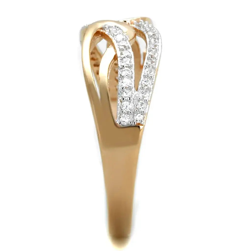 TS361 - Rose Gold + Rhodium 925 Sterling Silver Ring with AAA Grade CZ in Clear - Alamode - Flyclothing LLC