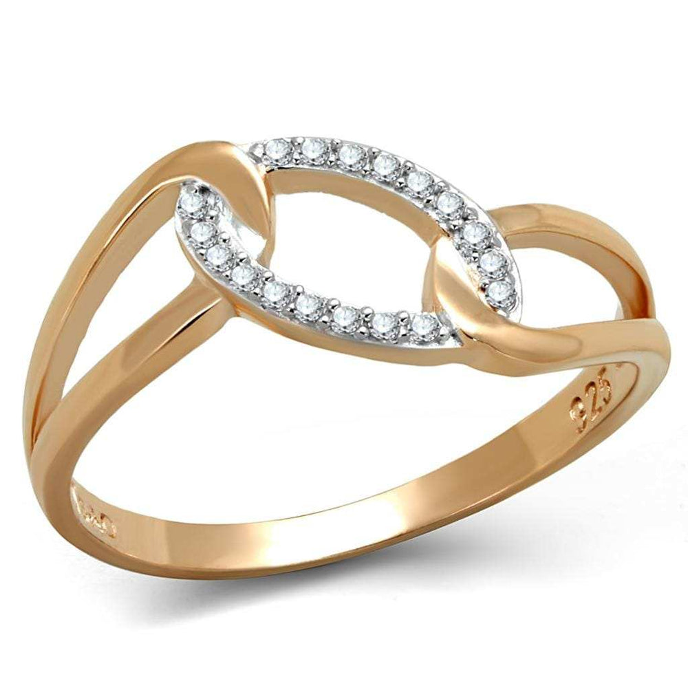 TS362 - Rose Gold + Rhodium 925 Sterling Silver Ring with AAA Grade CZ in Clear - Alamode - Flyclothing LLC