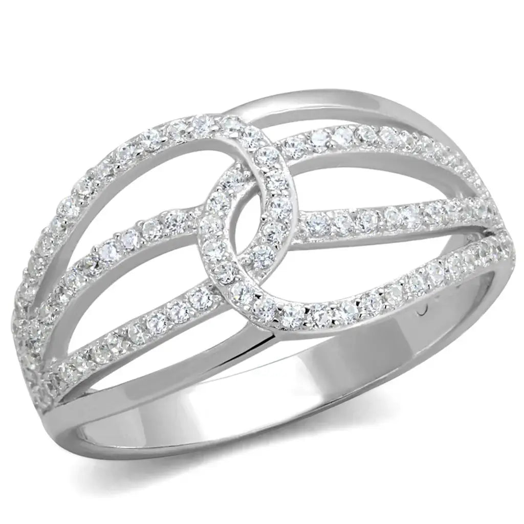 TS363 - Rhodium 925 Sterling Silver Ring with AAA Grade CZ in Clear - Alamode - Flyclothing LLC