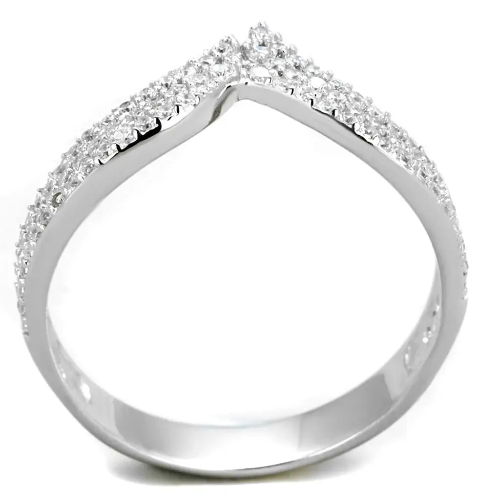 TS366 - Rhodium 925 Sterling Silver Ring with AAA Grade CZ in Clear - Alamode - Flyclothing LLC