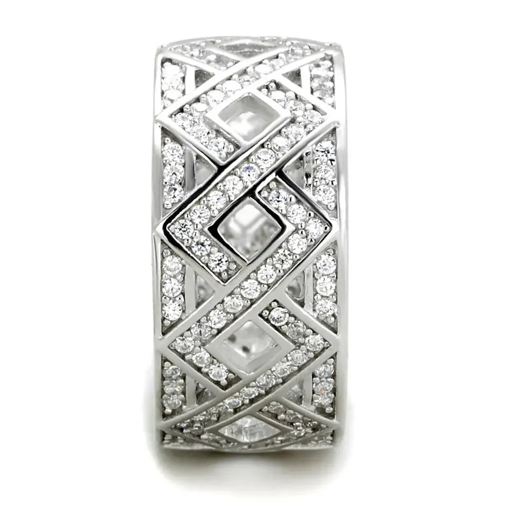 TS372 - Rhodium 925 Sterling Silver Ring with AAA Grade CZ in Clear - Alamode - Flyclothing LLC