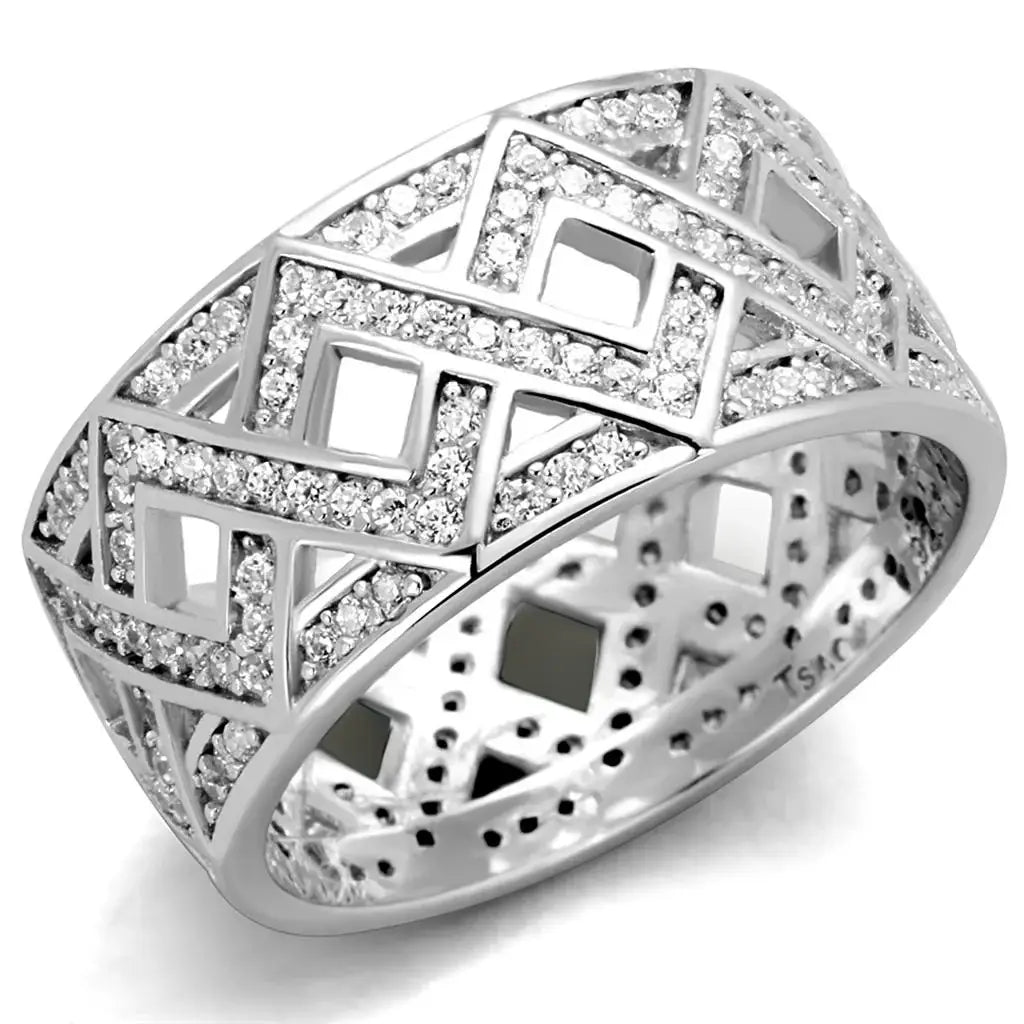 TS372 - Rhodium 925 Sterling Silver Ring with AAA Grade CZ in Clear - Alamode - Flyclothing LLC