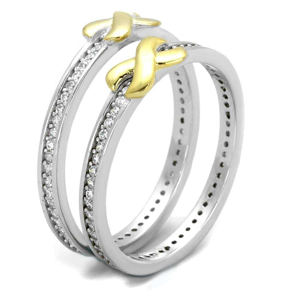 TS374 - Reverse Two-Tone 925 Sterling Silver Ring with AAA Grade CZ in Clear - Alamode - Flyclothing LLC