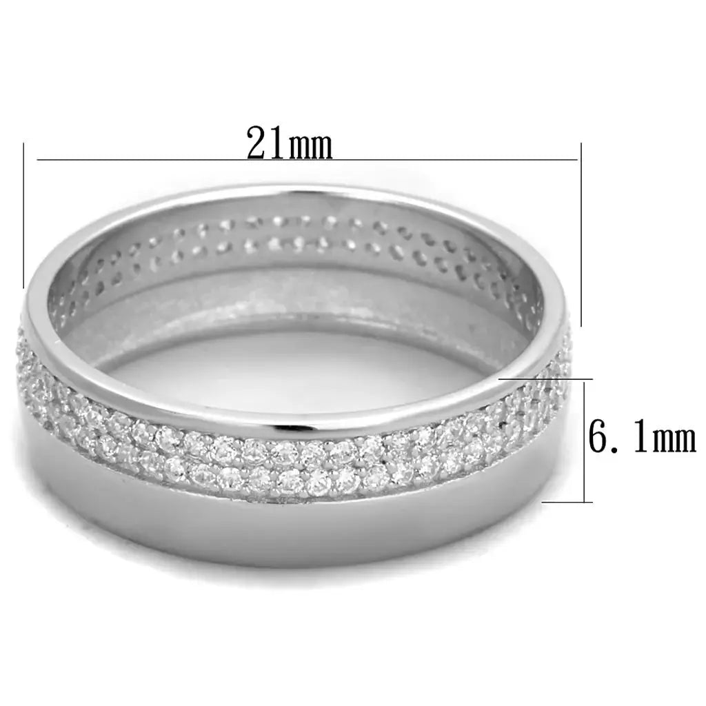 TS375 - Rhodium 925 Sterling Silver Ring with AAA Grade CZ in Clear - Alamode - Flyclothing LLC