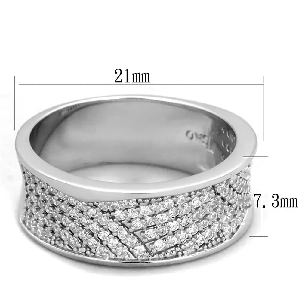 TS376 - Rhodium 925 Sterling Silver Ring with AAA Grade CZ in Clear - Alamode - Flyclothing LLC