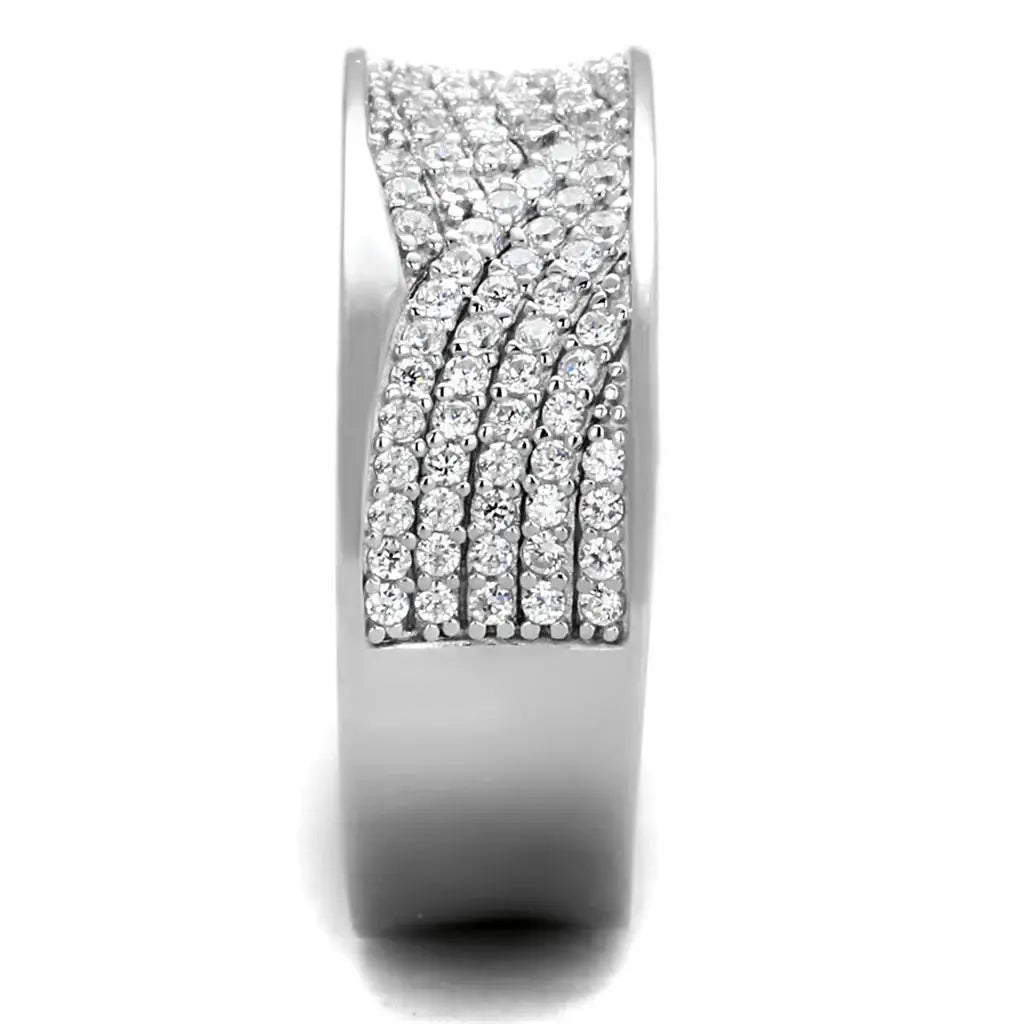 TS376 - Rhodium 925 Sterling Silver Ring with AAA Grade CZ in Clear - Alamode - Flyclothing LLC