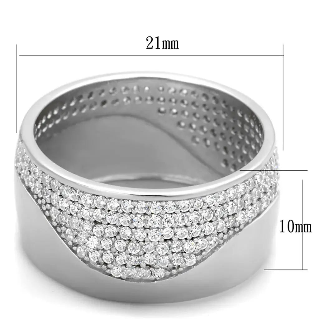 TS378 - Rhodium 925 Sterling Silver Ring with AAA Grade CZ in Clear - Alamode - Flyclothing LLC