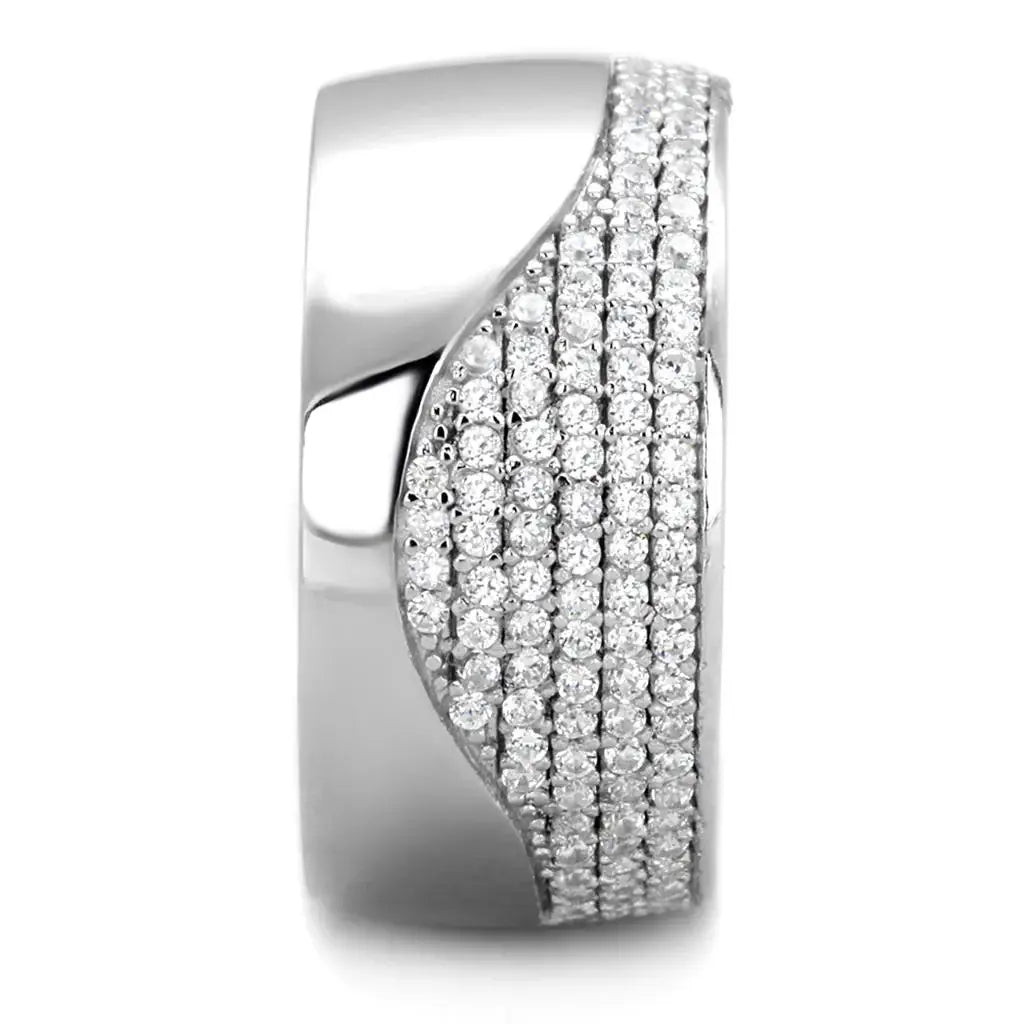 TS378 - Rhodium 925 Sterling Silver Ring with AAA Grade CZ in Clear - Alamode - Flyclothing LLC
