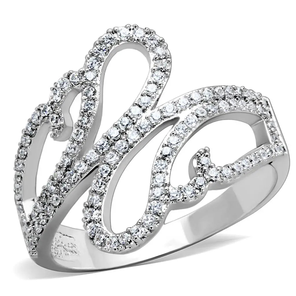 TS383 - Rhodium 925 Sterling Silver Ring with AAA Grade CZ in Clear - Alamode - Flyclothing LLC