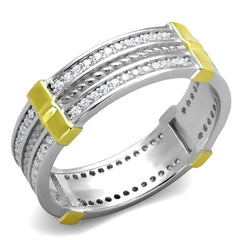 TS384 - Reverse Two-Tone 925 Sterling Silver Ring with AAA Grade CZ  in Clear