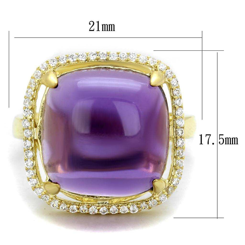 TS392 - Gold 925 Sterling Silver Ring with Synthetic Synthetic Glass in Amethyst - Alamode - Flyclothing LLC