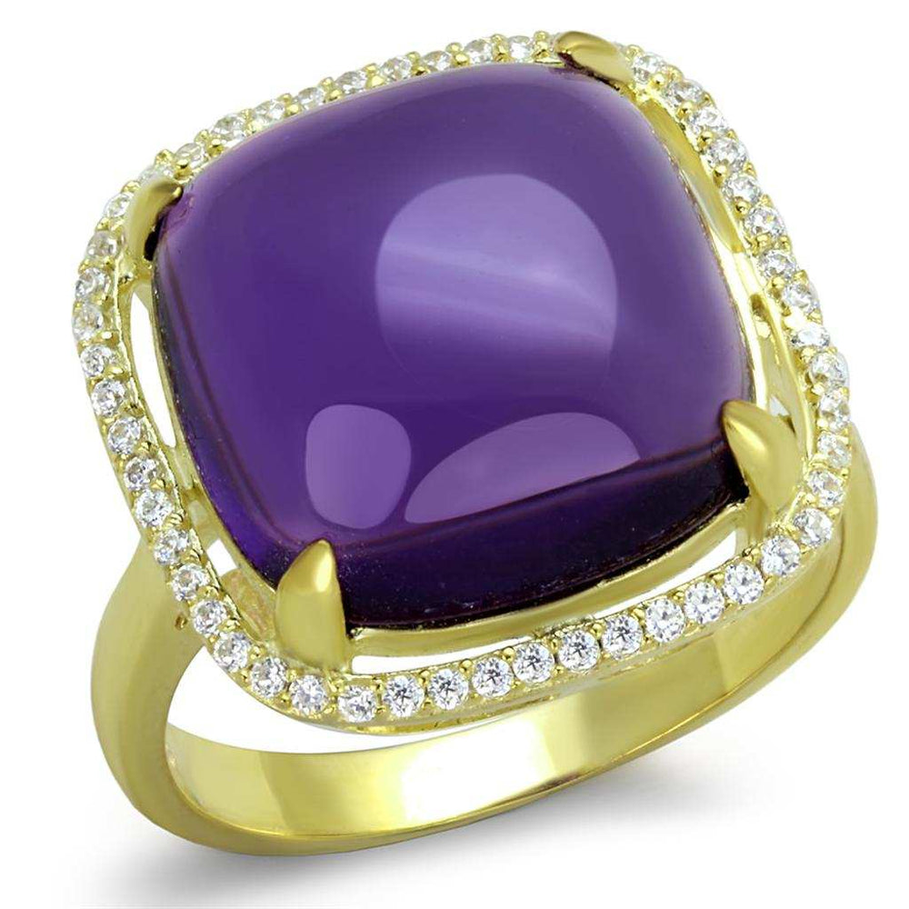 TS392 - Gold 925 Sterling Silver Ring with Synthetic Synthetic Glass in Amethyst - Alamode - Flyclothing LLC