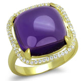 TS392 - Gold 925 Sterling Silver Ring with Synthetic Synthetic Glass in Amethyst - Alamode - Flyclothing LLC