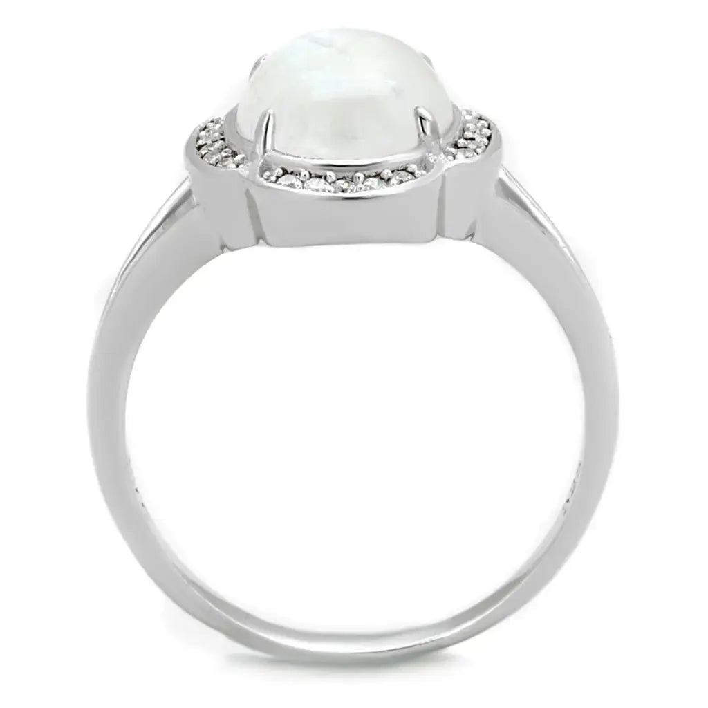 TS393 - Rhodium 925 Sterling Silver Ring with Semi-Precious Moon Stone in Clear - Alamode - Flyclothing LLC