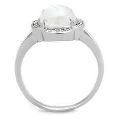 TS393 - Rhodium 925 Sterling Silver Ring with Semi-Precious Moon Stone in Clear