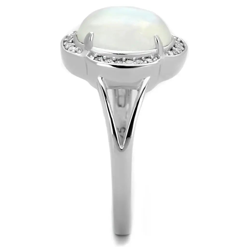 TS393 - Rhodium 925 Sterling Silver Ring with Semi-Precious Moon Stone in Clear - Alamode - Flyclothing LLC
