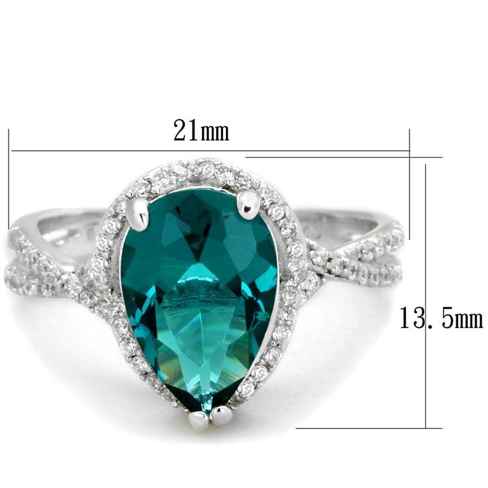 TS394 - Rhodium 925 Sterling Silver Ring with Synthetic Synthetic Glass in Blue Zircon - Alamode - Flyclothing LLC