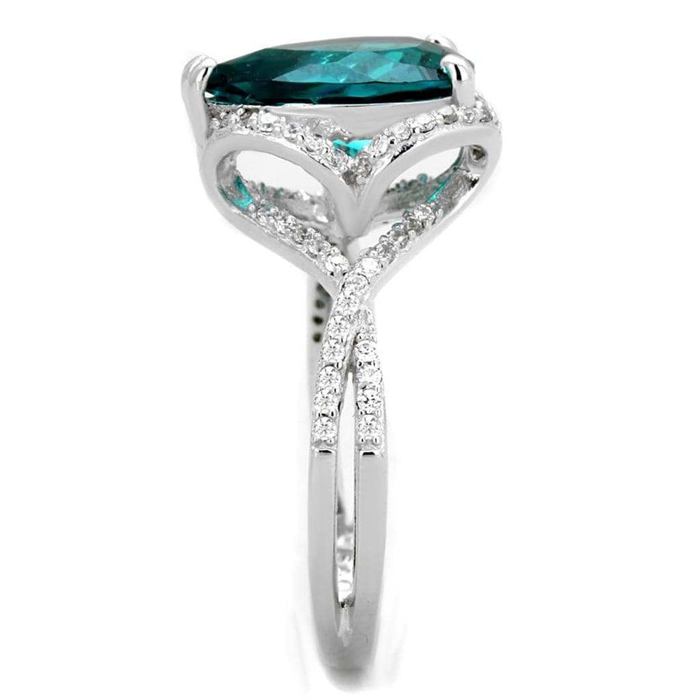 TS394 - Rhodium 925 Sterling Silver Ring with Synthetic Synthetic Glass in Blue Zircon - Alamode - Flyclothing LLC