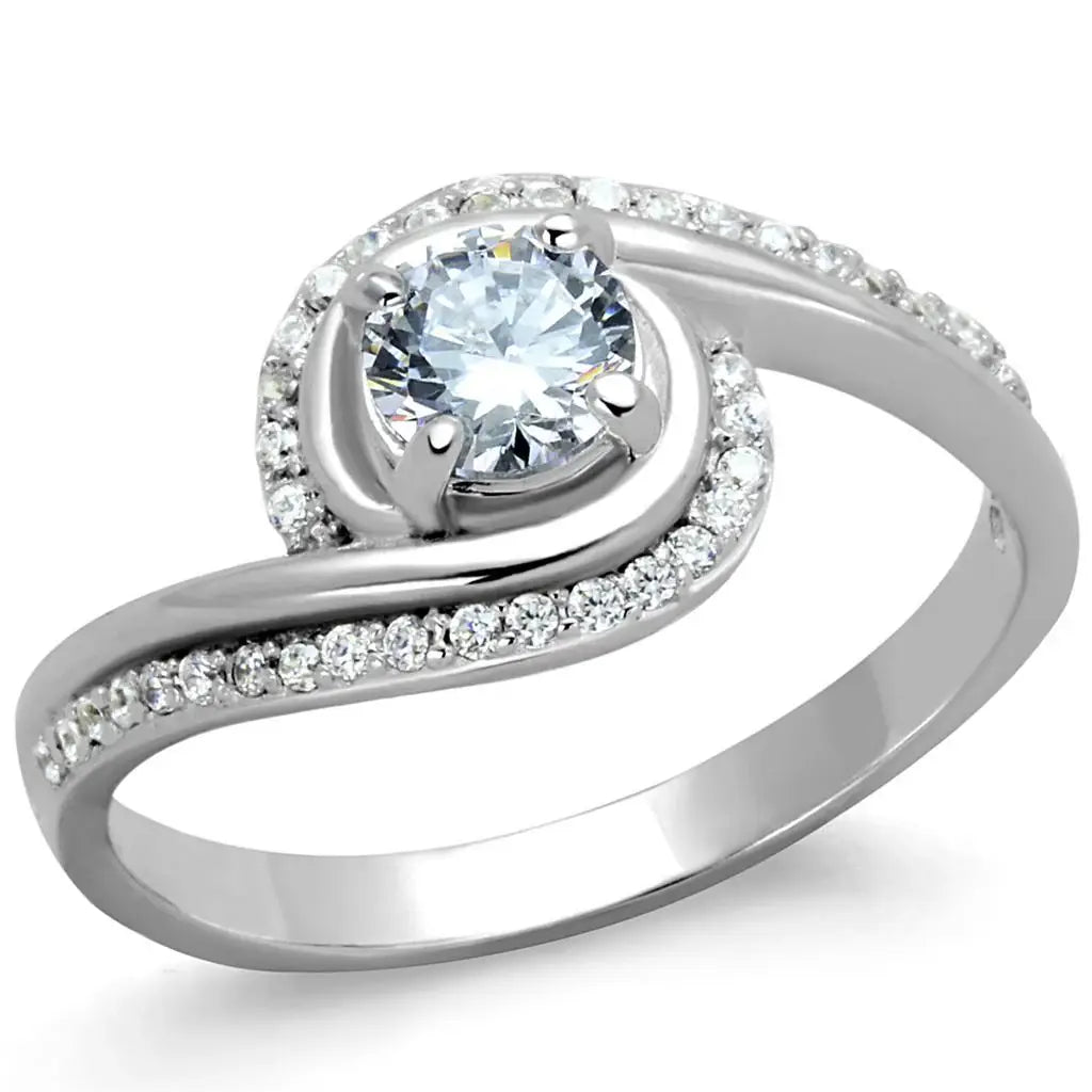 TS397 - Rhodium 925 Sterling Silver Ring with AAA Grade CZ in Clear - Alamode - Flyclothing LLC